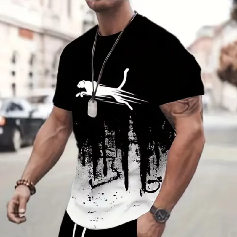 Animal léopard impression 3d sport séchage rapide respirant hommes t-shirt rue décontracté mode ampl