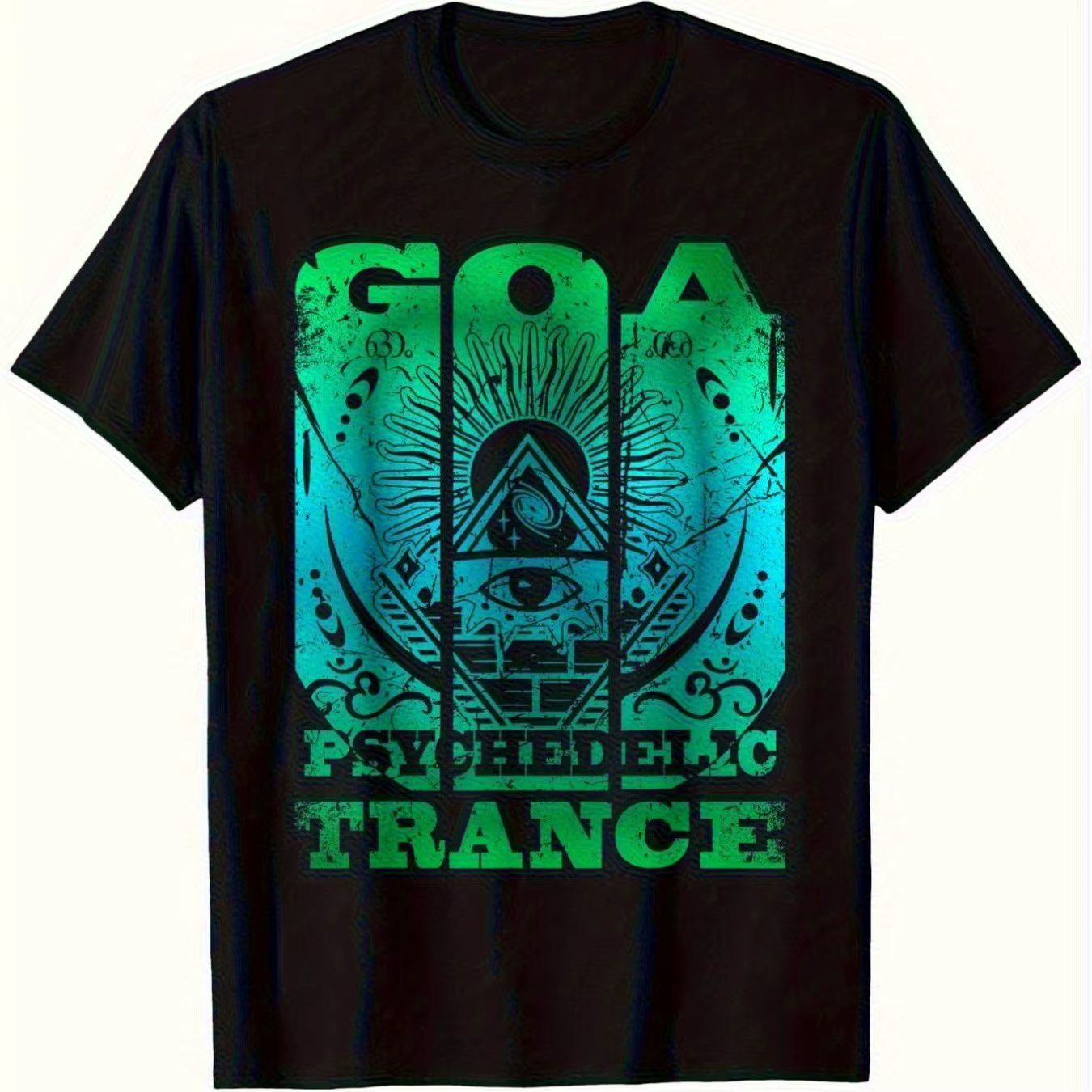 T-shirt Goa Trance Psytrance Raver 180g, col rond, manches courtes, imprimé graphique vert turquoise