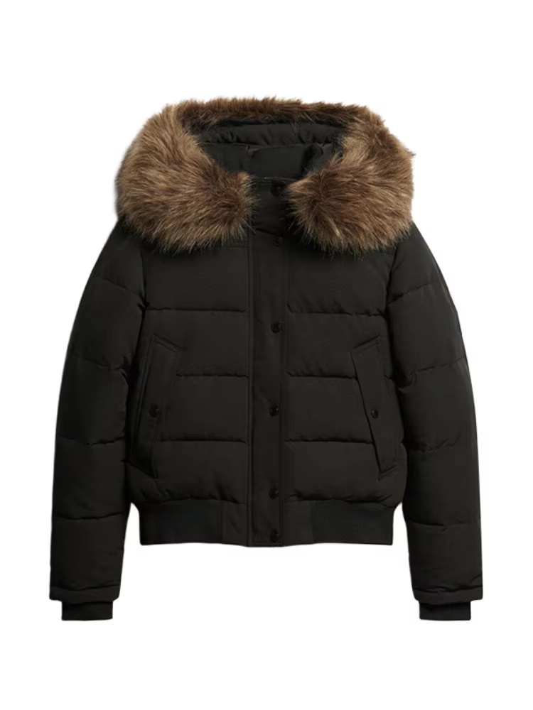 Manteau rembourré à capuche avec col en fausse fourrure pour femme, lanterne élégante, manches longu
