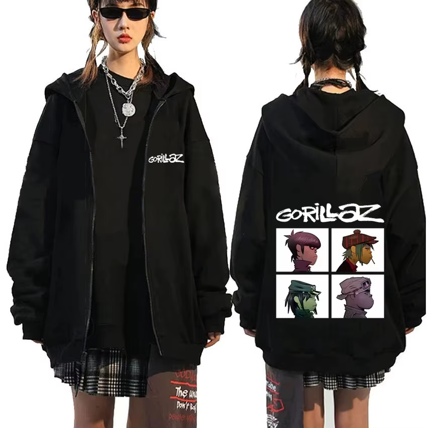 Rock Band Gorillaz Demon Days Album graphique sweat à capuche avec fermeture éclair hommes femmes Hi
