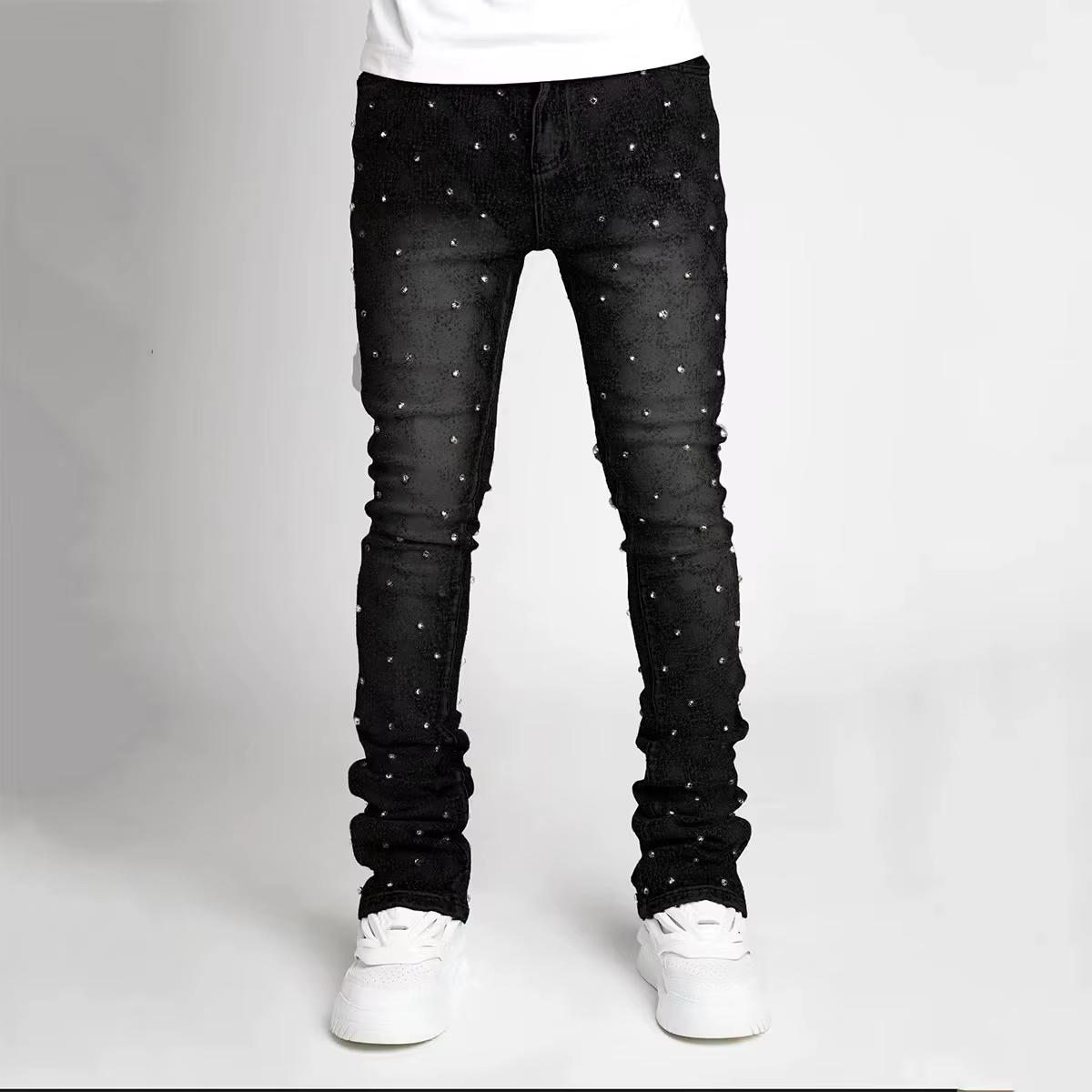 2025 nouveaux hommes jean mode droite Stretch perle Denim laminé pantalon pour hommes survêtement