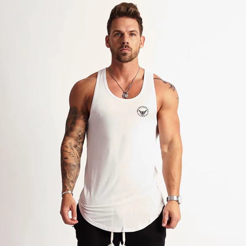 Gilet de sport d'été en coton pour hommes, T-shirt confortable à bascule, vêtements d'entraînement