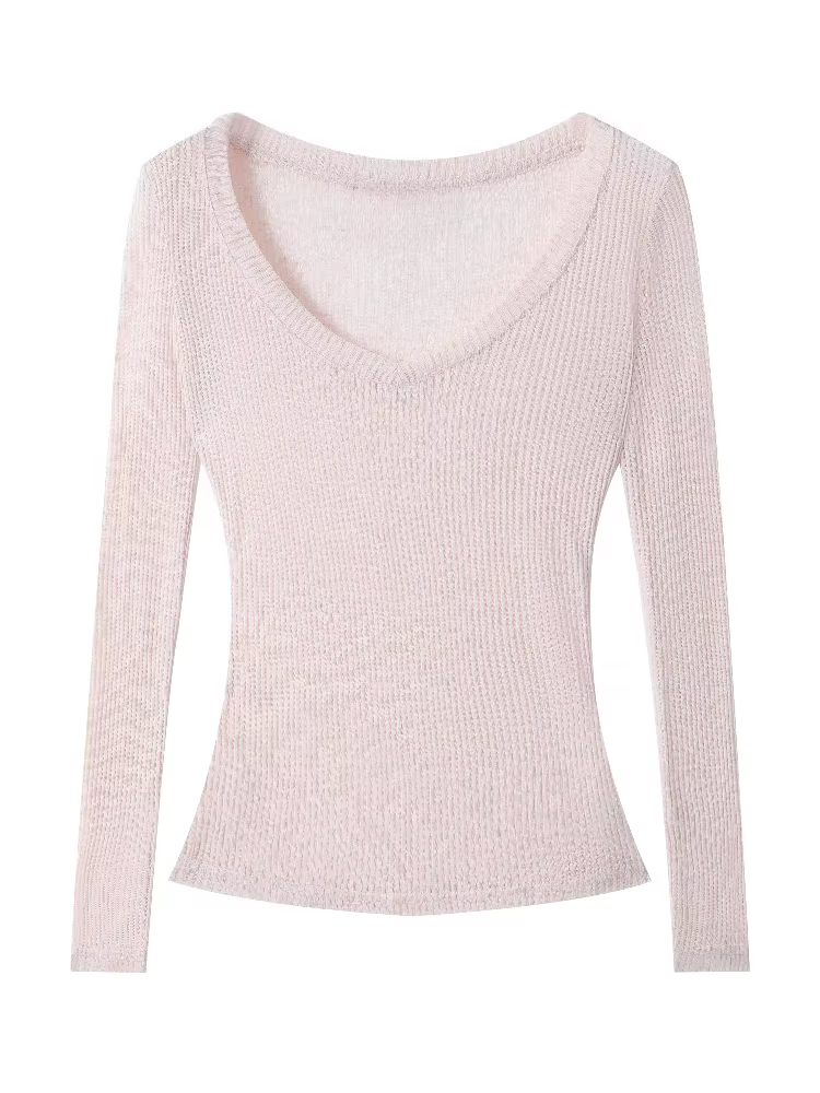 Nouveau T-shirt femme col en V été 2026, fin, protection solaire, manches longues, style décontracté