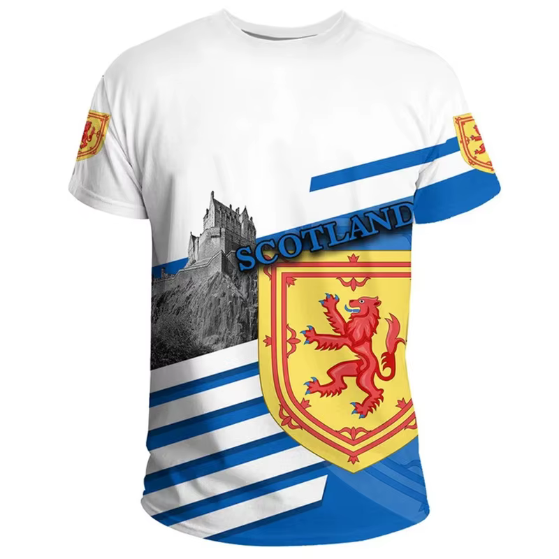 Écosse blason impression 3D Football hommes T-shirt col rond manches courtes t-shirts été Sport Gym 