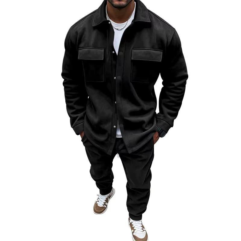 Ensemble veste en daim et pantalon décontracté pour homme, costume deux pièces automne-hiver, couleu