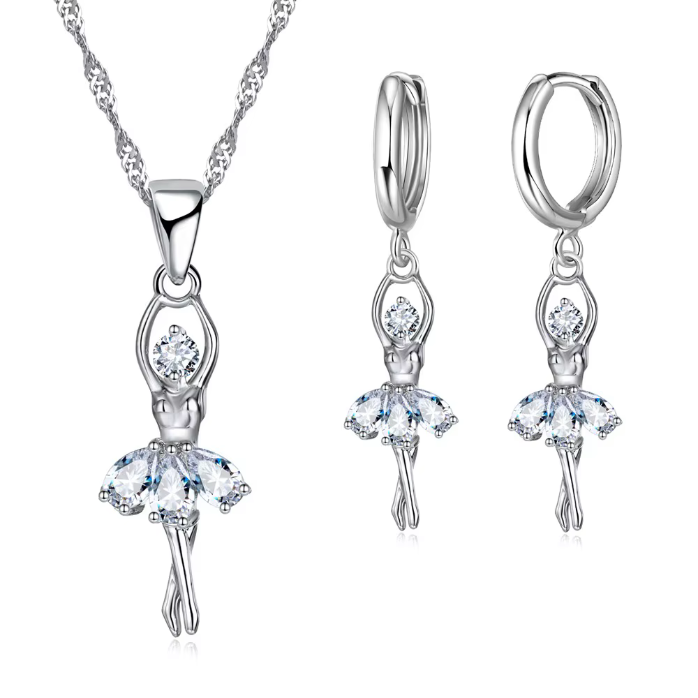 Ensembles de bijoux haut de gamme pour femmes, figurine de Ballet pour filles, collier et boucles d'