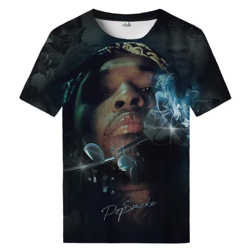 T-shirt imprimé 3D Pop Smoke, rappeur populaire, hip-hop cool pour hommes, col rond, vêtements décon