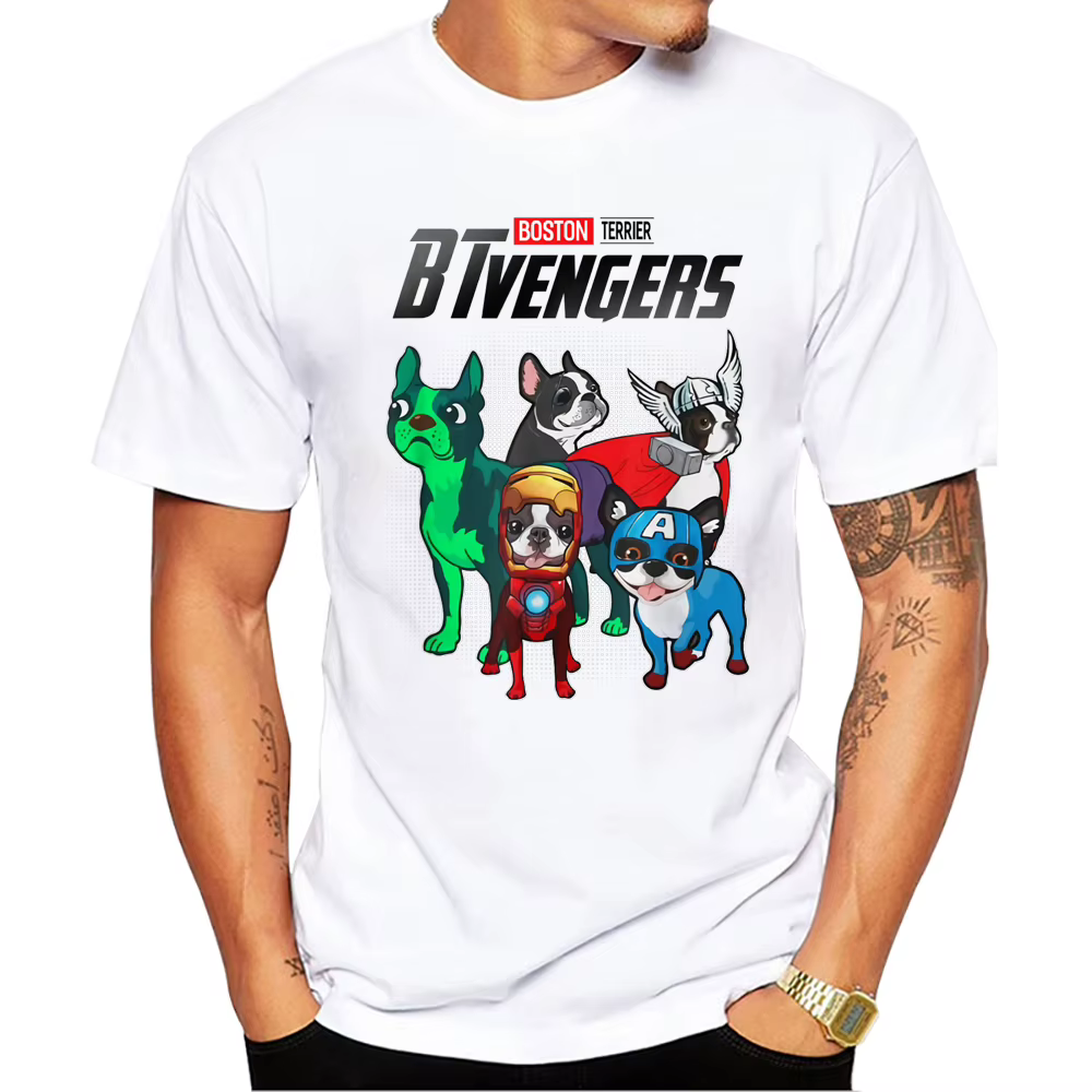 TEEHUB-T-shirt manches courtes pour homme, humoristique et décontracté, Boston Terrier, Harajuku