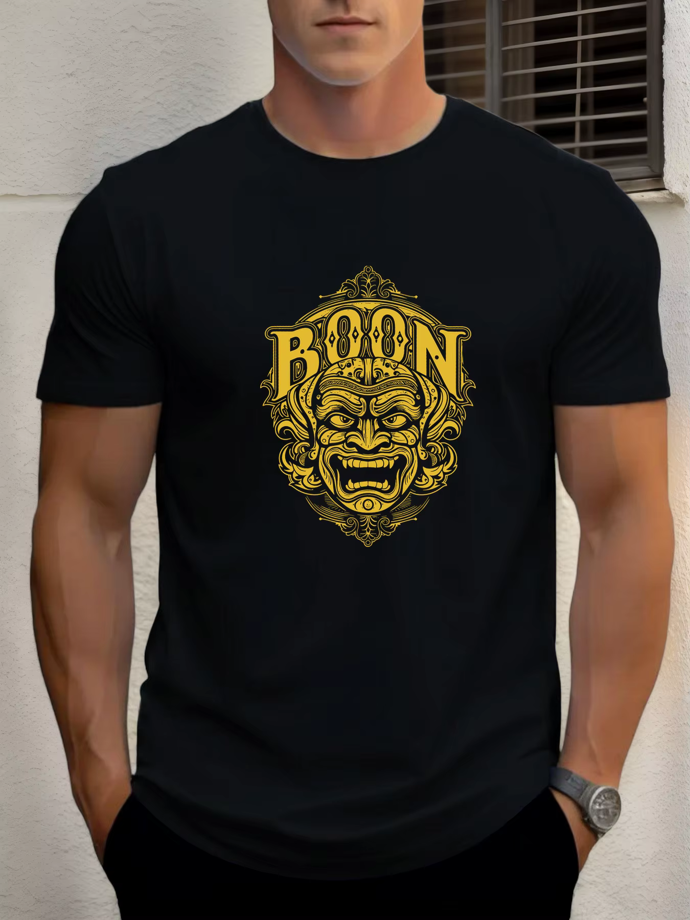 T-shirts pour hommes masque 100 % coton impression graphique été t-shirt col rond décontracté respir