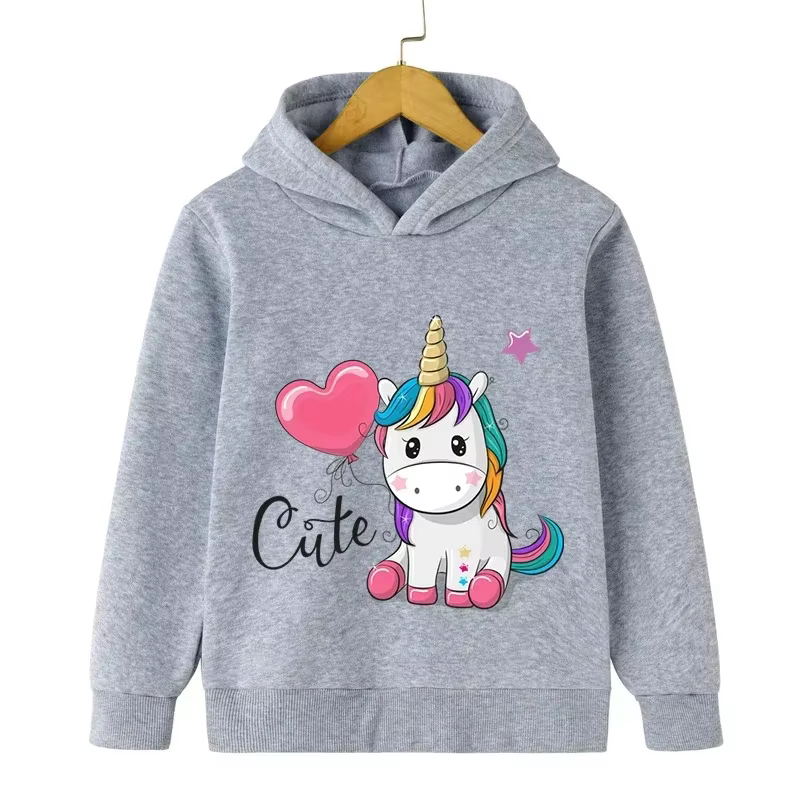 Sweat à capuche imprimé licorne pour enfants, haut à la mode, sport, manches longues, décontracté, p