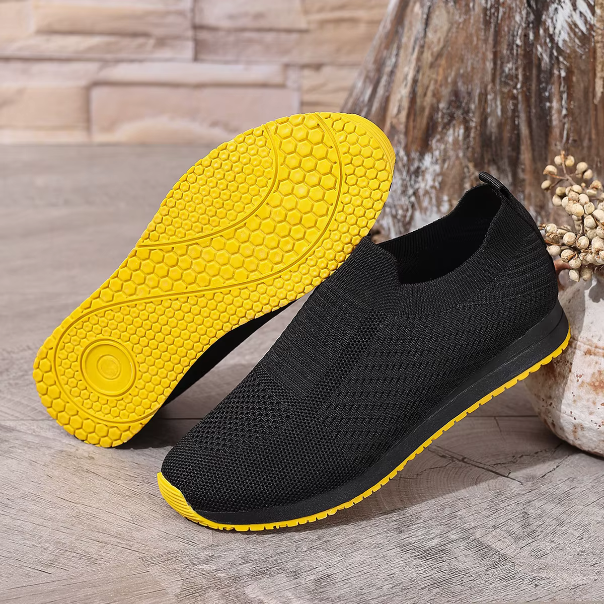 Chaussures à enfiler pour femmes, tricotées, élastiques, confortables, pour un usage quotidien, bask