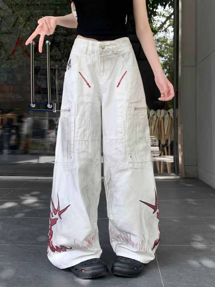 Trashy Y2K 2000S sale lavé blanc broderie Baggy empilé Cargo jean pantalon pour femmes vêtements jam