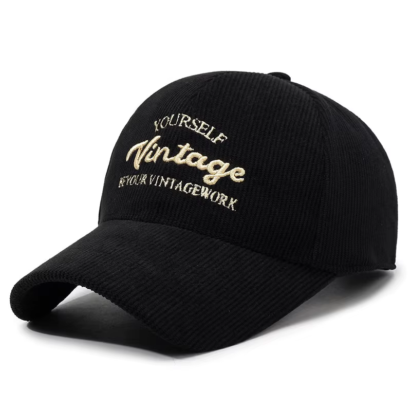 Casquette de baseball en velours côtelé rouge-brun vintage FS avec lettres 3D, pour femmes et hommes