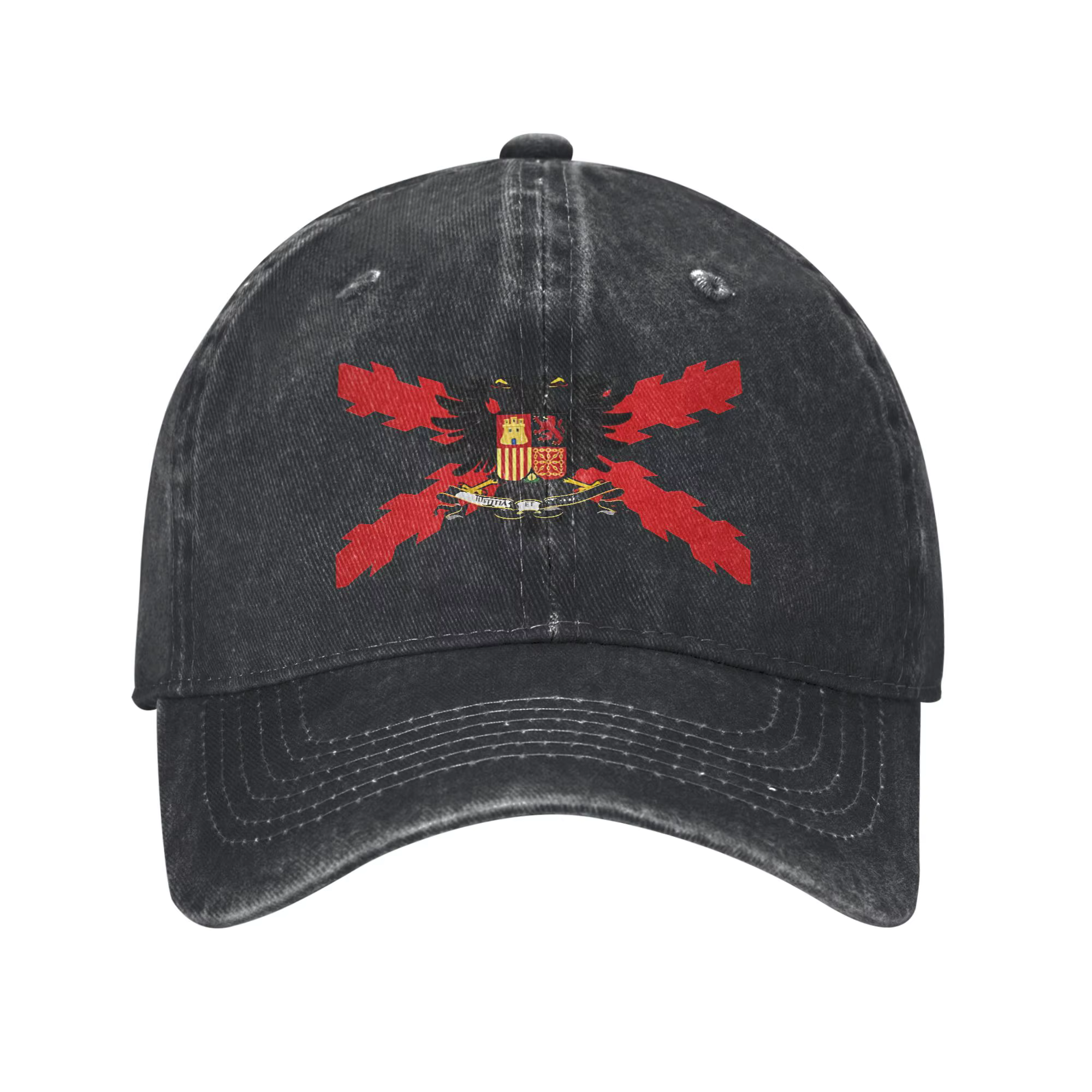 Casquette de baseball bordeaux à croix du drapeau espagnol, effet délavé, imprimé design, style Hip 