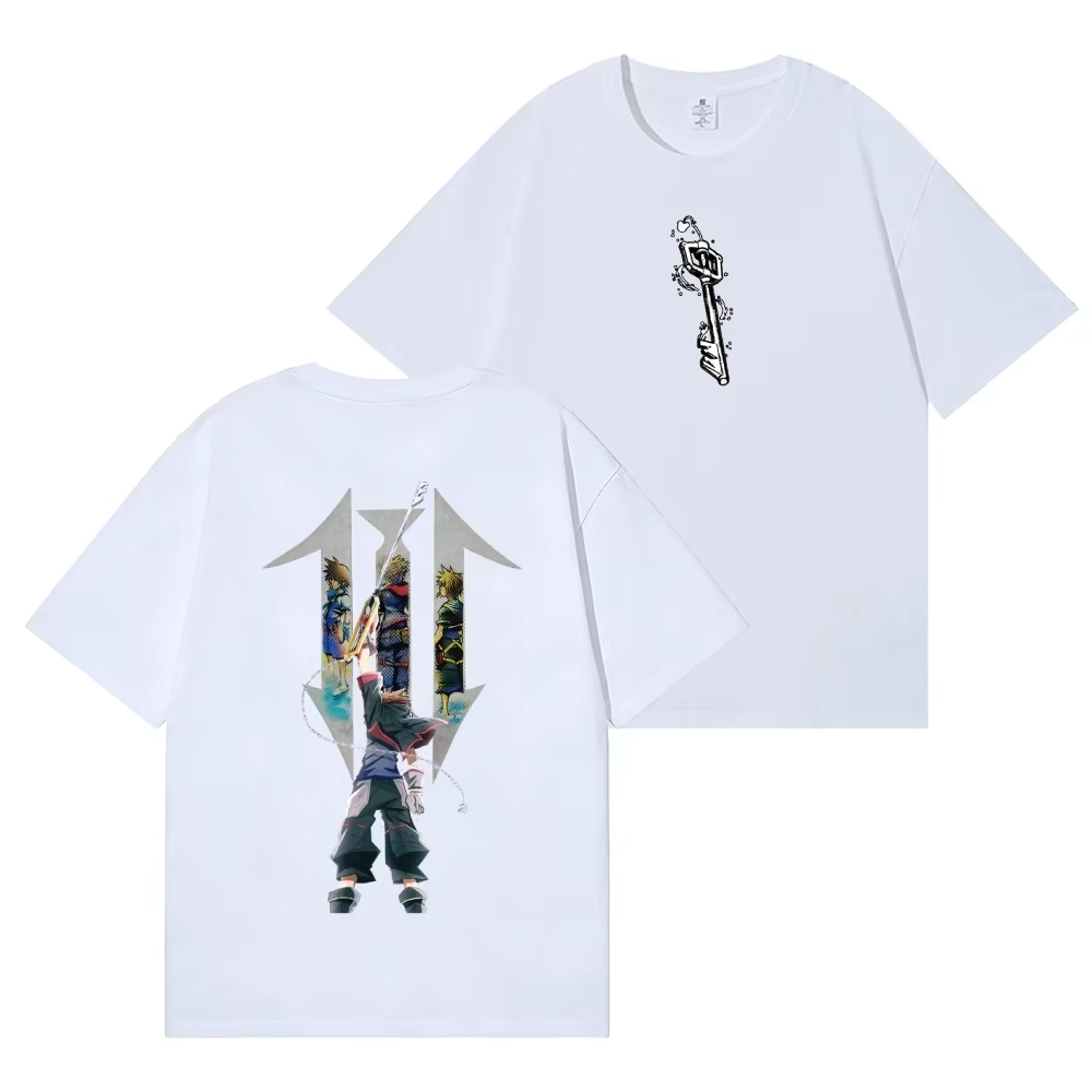 T-shirt en coton imprimé Kingdom Hearts Back Art, streetwear de haute qualité, vêtements pour hommes