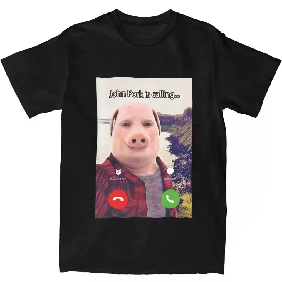 T-shirt humoristique « John Pork appelle, répondez à l'appel » avec motif cochon amusant, streetwear