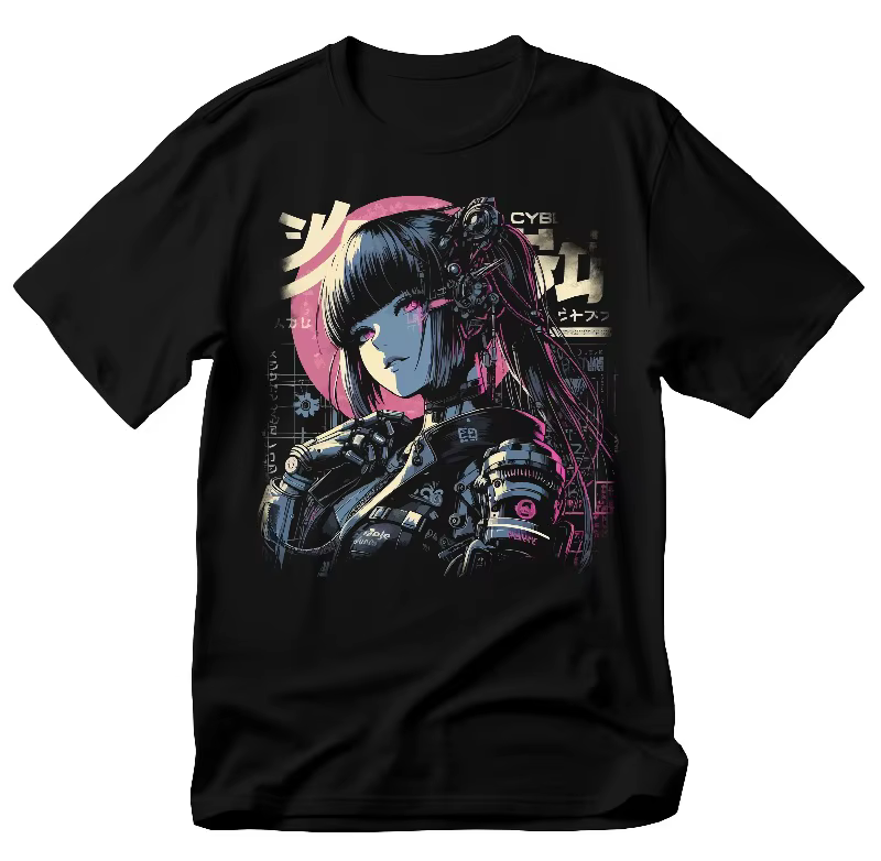 T-shirt Cyberpunk Anime Girl : T-shirt ample et respirant pour hommes et femmes, design robot futuri
