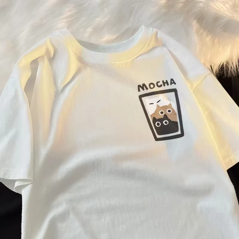 Mocha Latte Couple tenue chat café Couple femmes T-Shirts graphique Cool t-shirt de haute qualité su