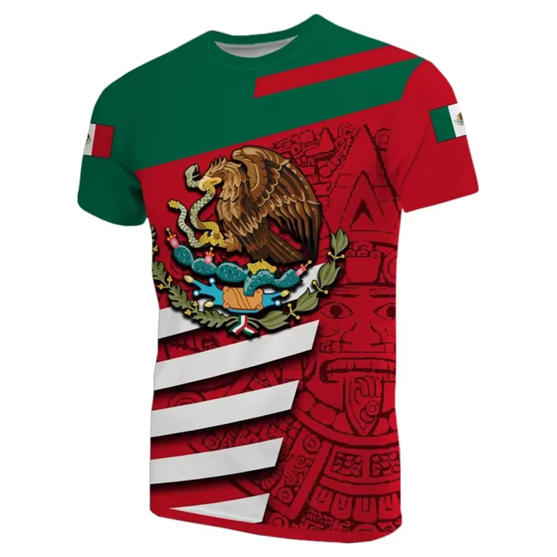 T-shirt manches courtes homme, vêtement de fitness et de course, avec motif d'aigle mexicain, à la m