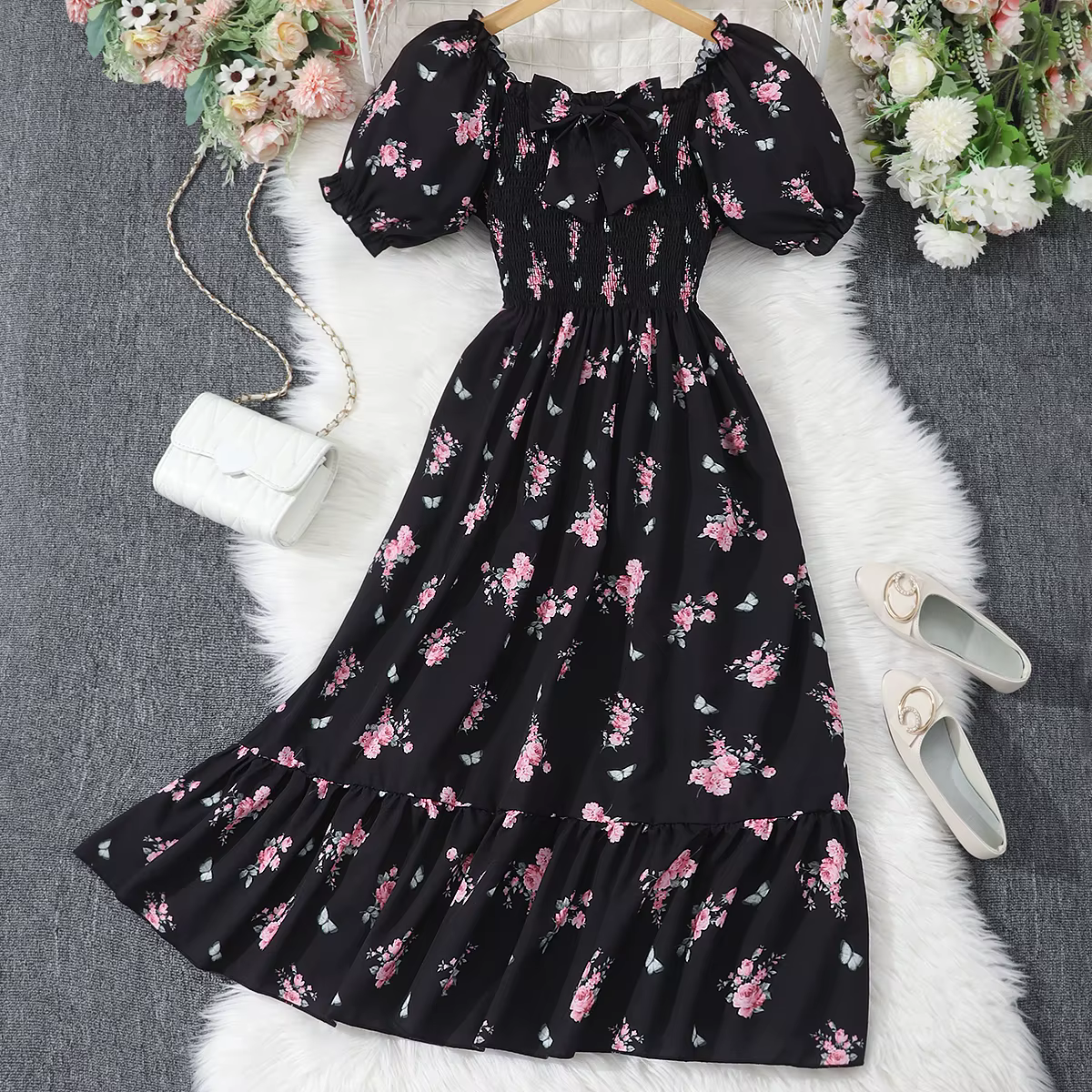 Robe longue bleue à fleurs pour adolescentes, vêtements de fête, mode élégante, pour enfants de 13, 