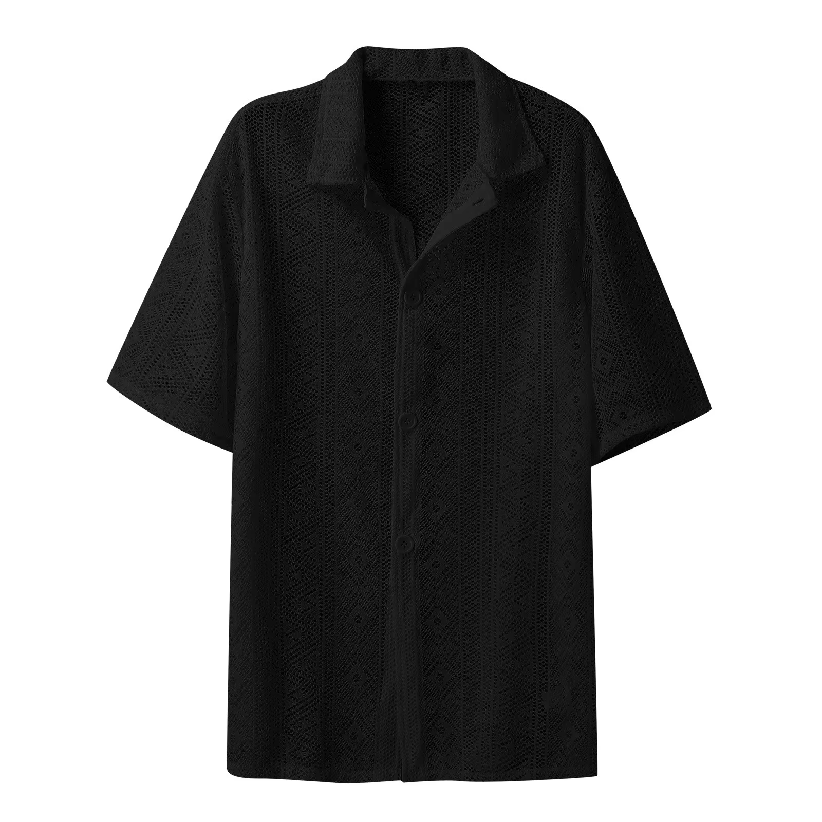 Vêtements d'été pour hommes maille voir à travers maille Sexy chemise manches courtes résille bouton