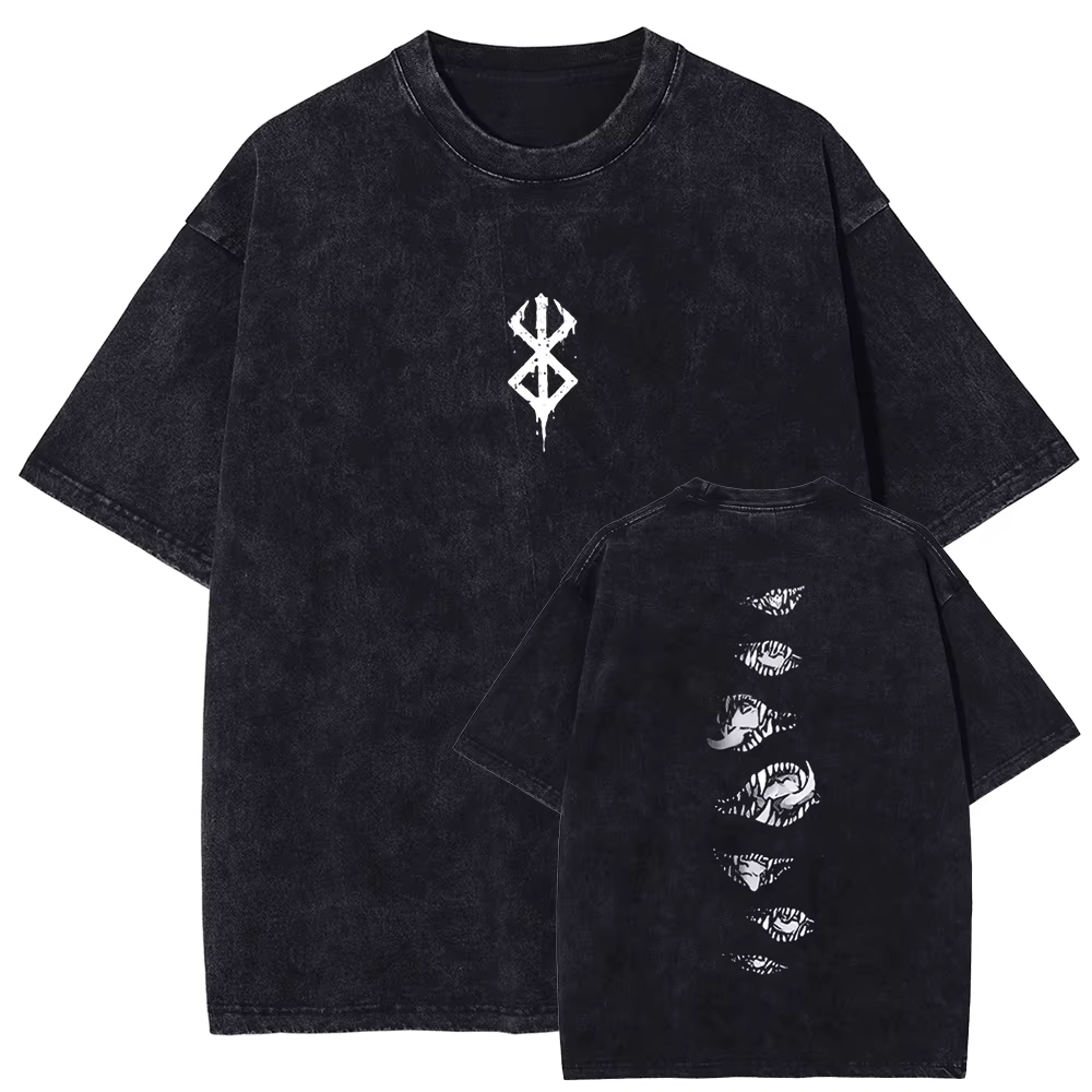 Anime chaud Berserk Logo Vintage graphique t-shirt hommes Manga surdimensionné T-shirts lavé coton t