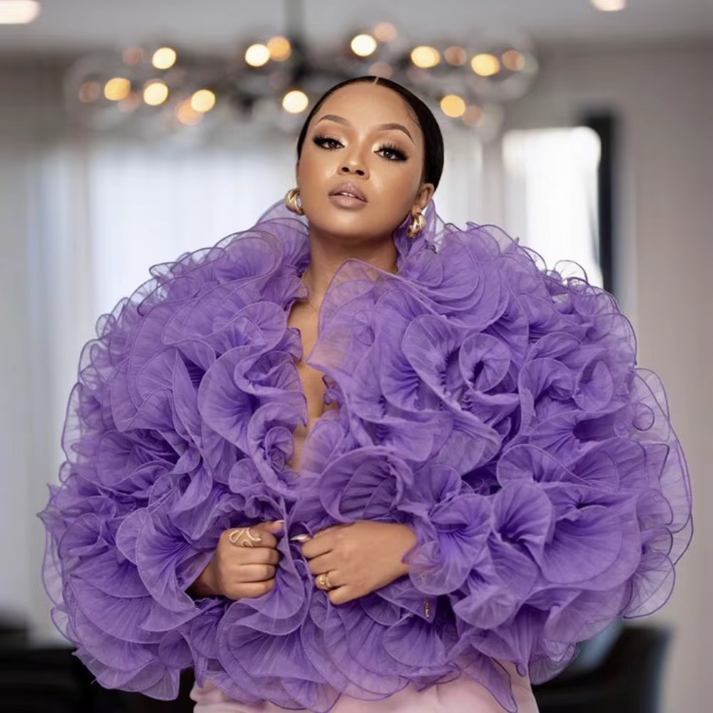 Haut en Tulle à volants violets pour femmes, veste bouffante à la mode, séance Photo, vêtements de c
