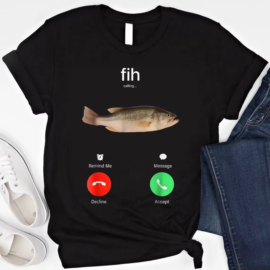 T-Shirt drôle de mème de poisson, T-Shirt graphique d'appel Fih, rétro, Vintage, doux, col rond, man