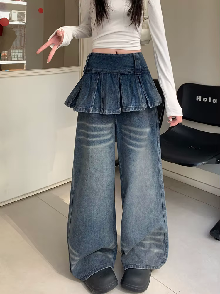 Jean ample vintage marron style Y2K streetwear 2026 pour femme – Pantalon en denim à jambe large pou