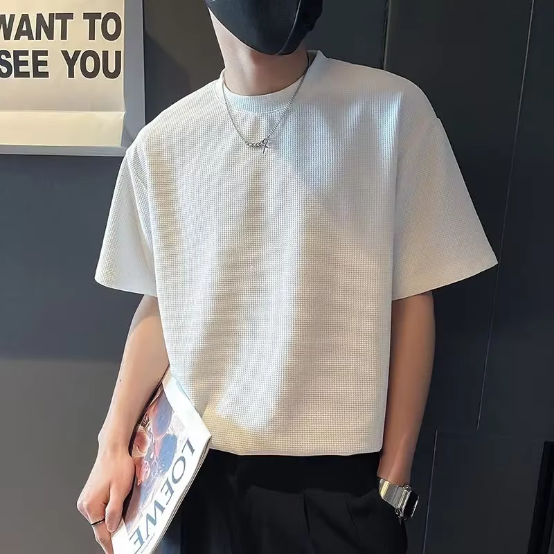 T-shirt orange à col rond pour hommes, haut uni, vêtements streetwear, sans logo, cool, chaud, basiq