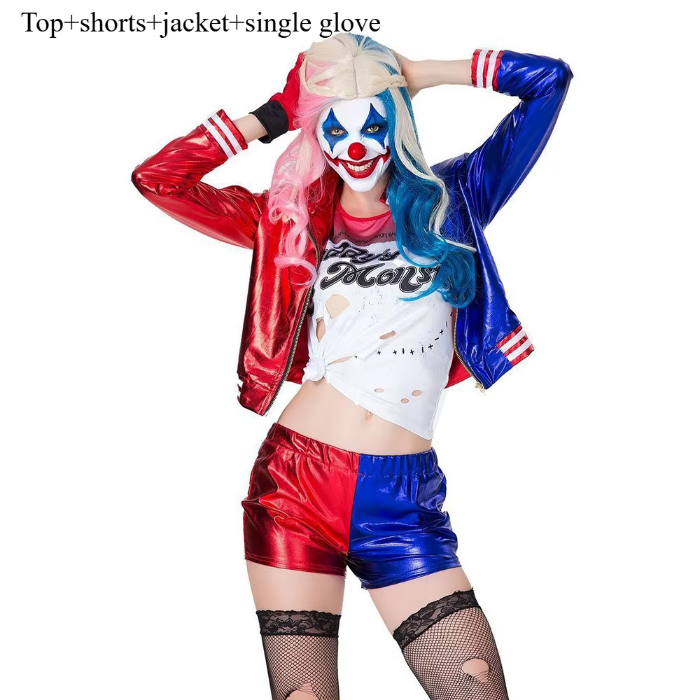 Costumes d'Halloween clown cosplay costumes femmes adultes sexy ensembles irréguliers t - shirts cou