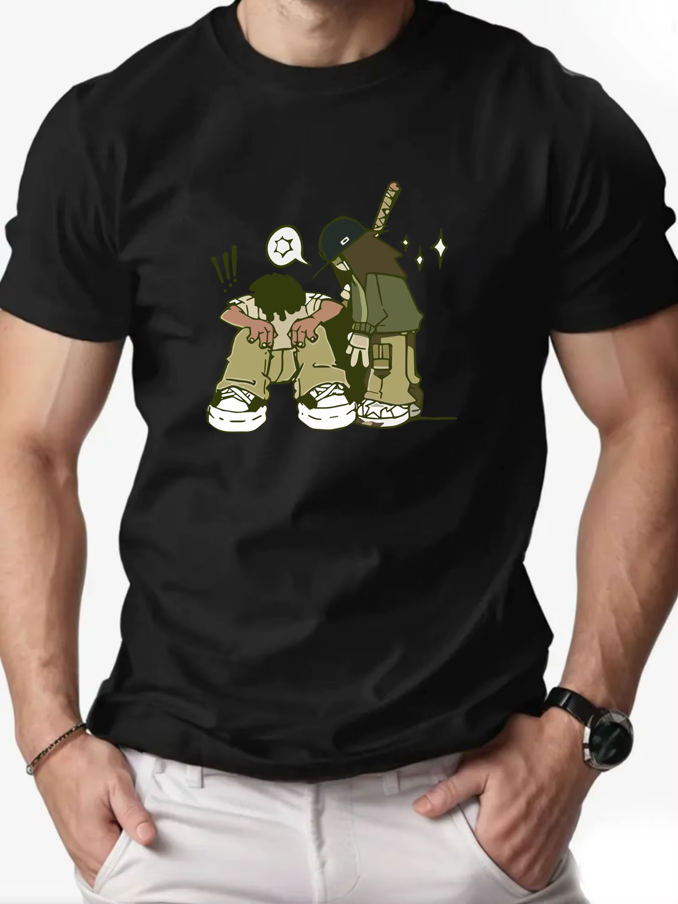 T-shirt en coton pour hommes Style Hip-hop T-Shirts imprimés de dessins animés col rond respirant St