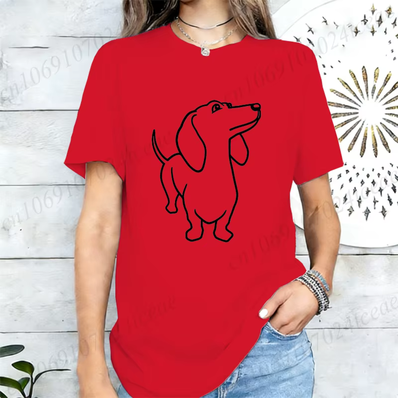 T-shirt décontracté pour femme à imprimé graphique Teckel, manches courtes, col rond, coupe ample, m