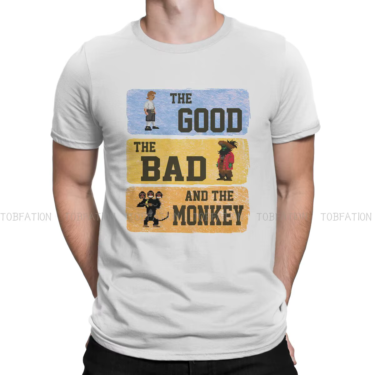 Le bon le mauvais Pirate homme t-shirt singe île jeu col rond manches courtes 100% coton t-shirt Hum