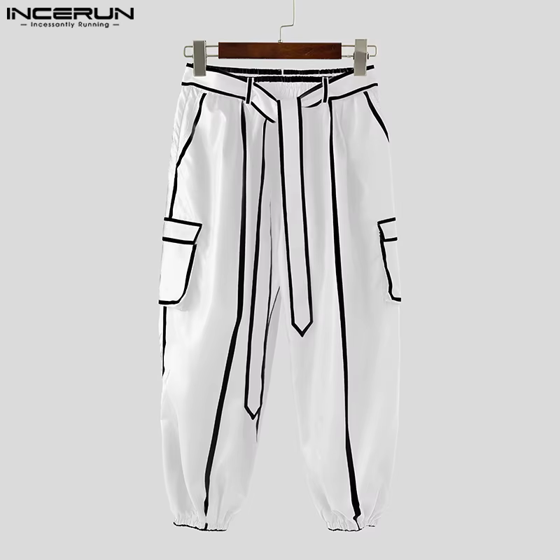INCERUN été printemps pantalons longs hommes mode Patchwork sarouel pantalon Long ample Streetwear b