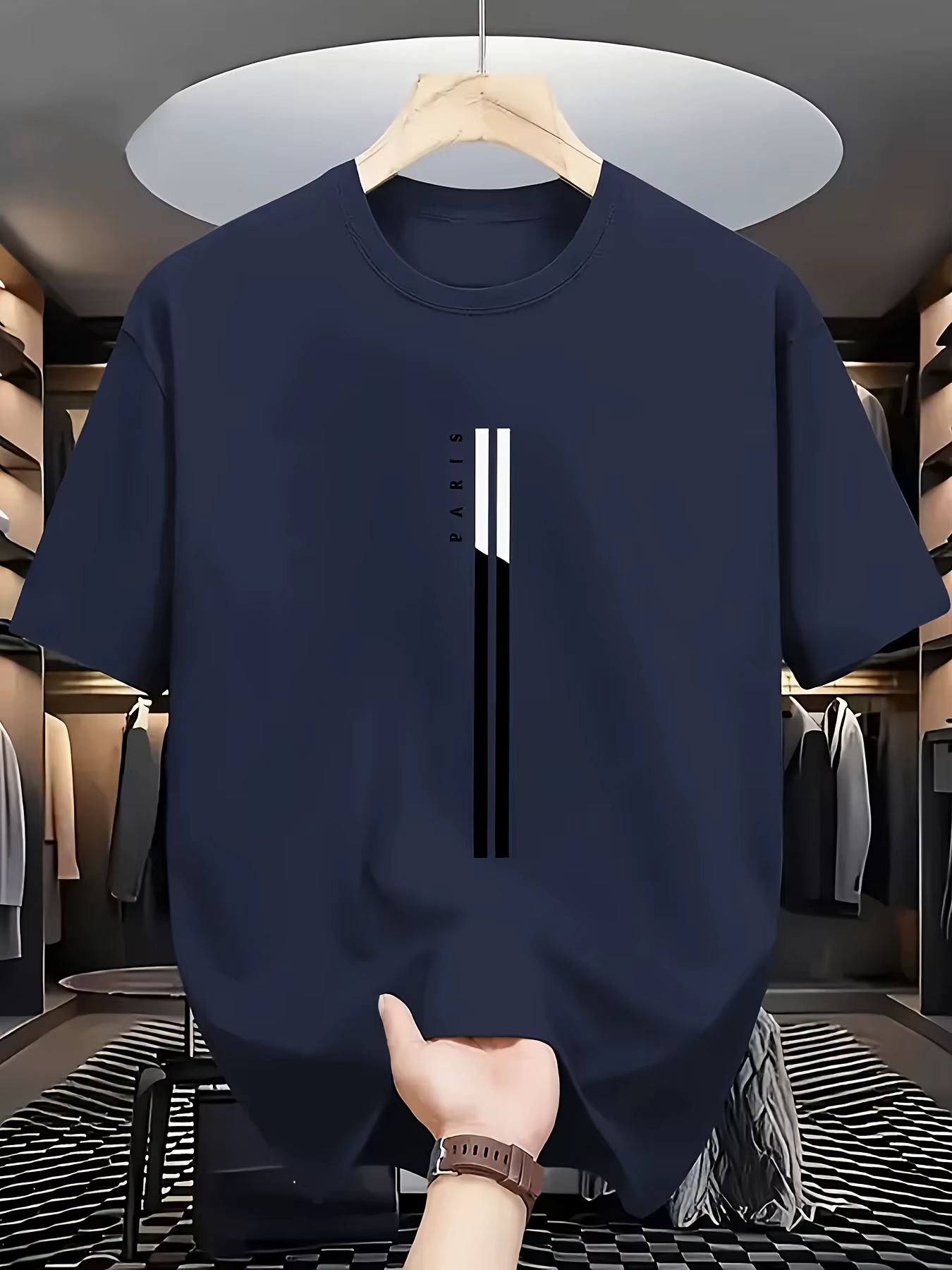 T-shirt noir minimaliste pour homme – T-shirt à col rond en polyester doux, respirant, pour tous les
