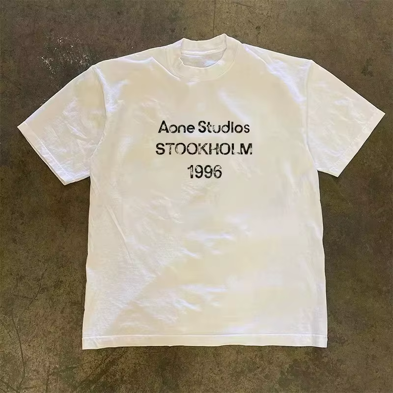 T-shirt Oversize Tendance Été 2026 en Coton Respirant, Style Rétro Vieilli, Imprimé Lettres Stockhol