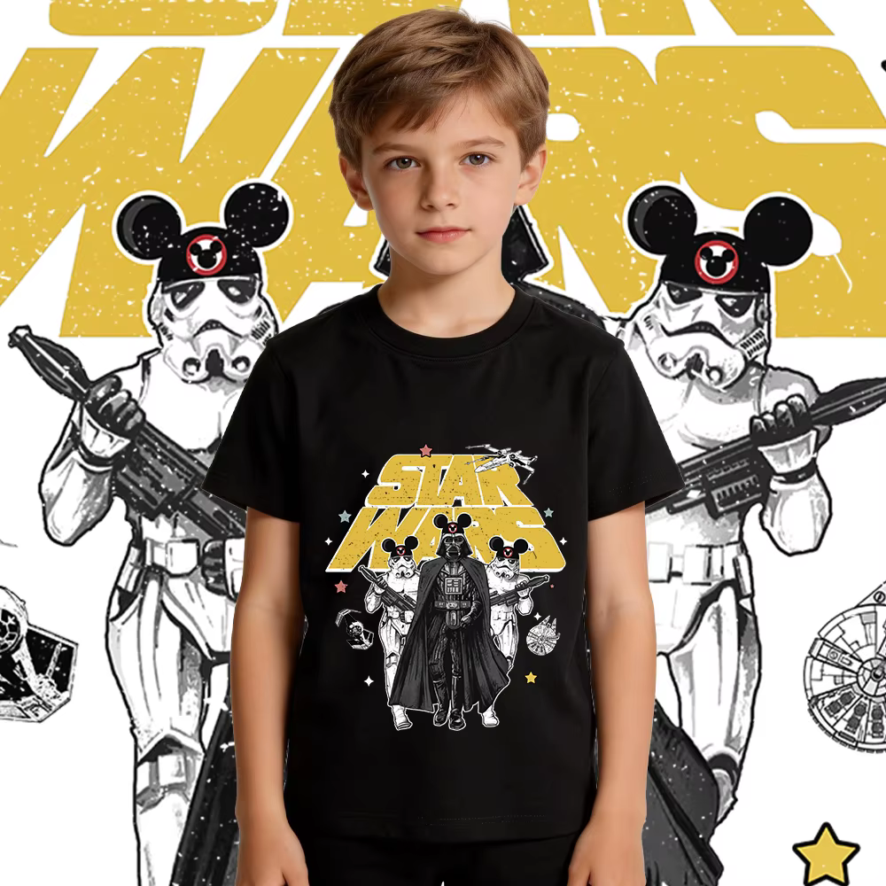 T-shirt en coton Star Wars pour enfants, haut décontracté à manches courtes pour garçons et filles, 