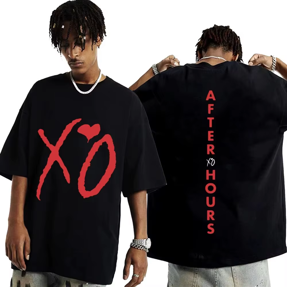 T-shirt imprimé avec lettres Xo After Hours du rappeur The Weeknd, vêtements d'été en coton pour hom