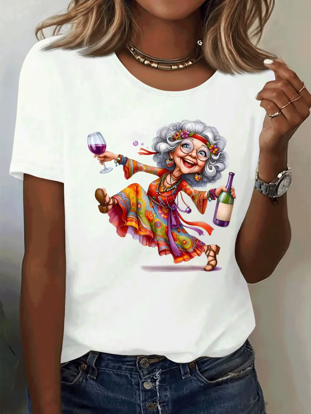 T-shirt élégant à manches courtes pour femme avec imprimé graphique Granny, décontracté pour l'été, 