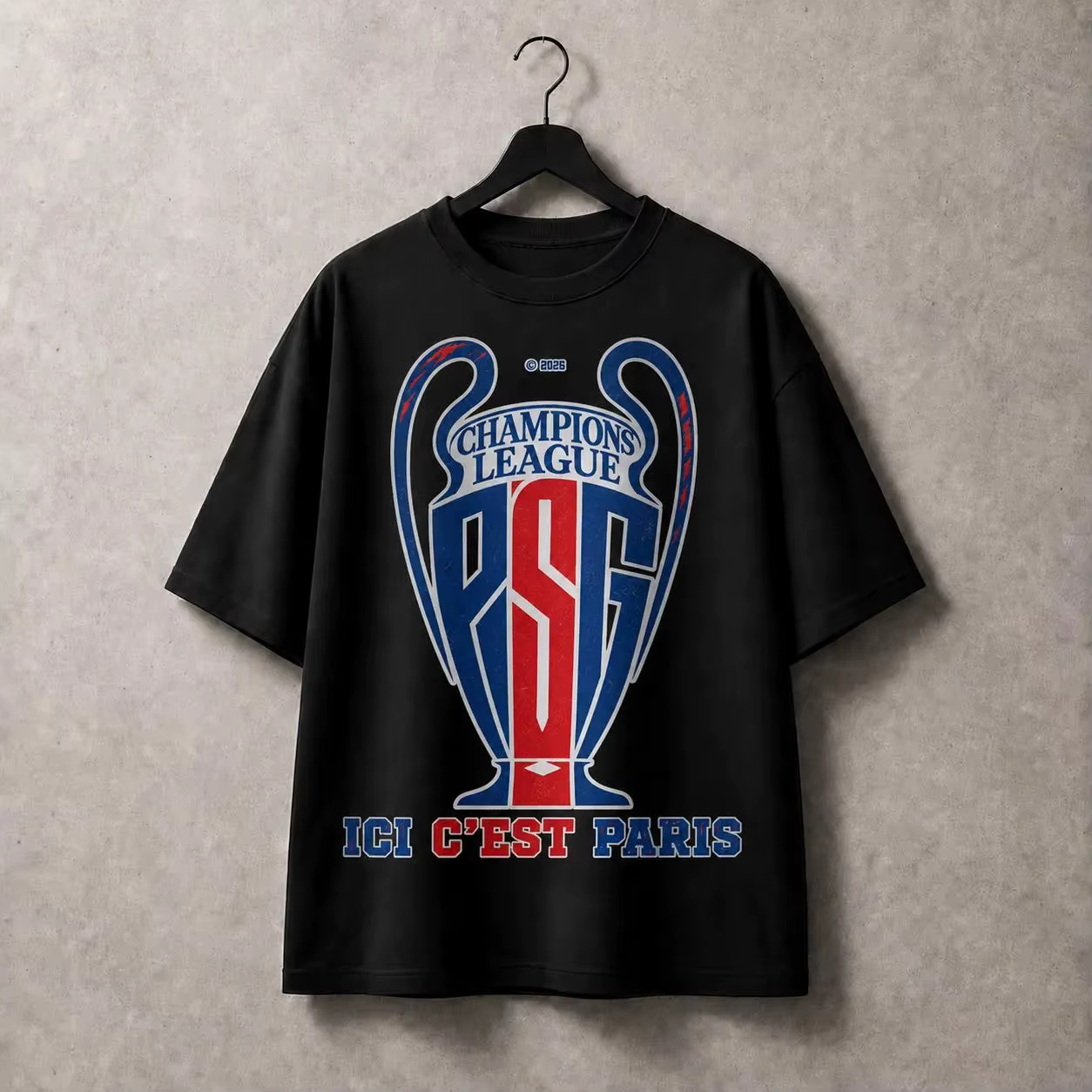 T-shirt PSG Ici C'est Paris 2026 Champion de football, vêtements d'été en coton pour hommes et femme