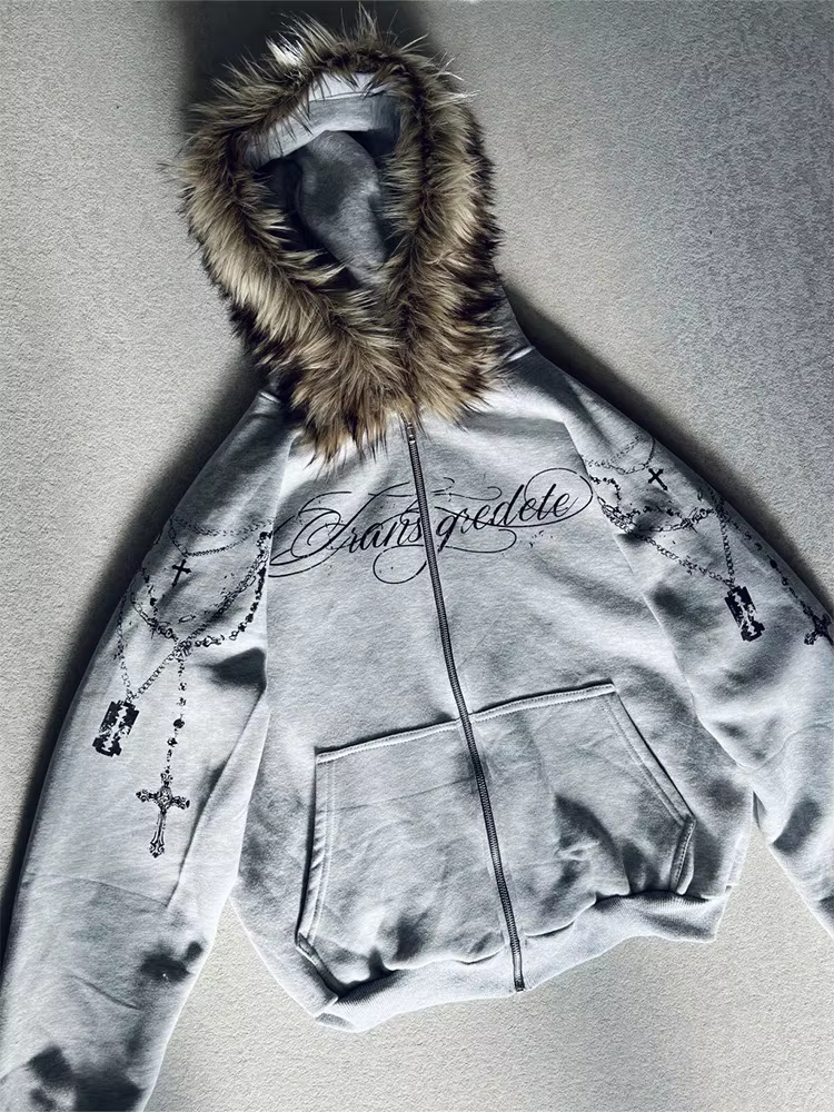 Nouvelle Veste à Capuche en Fausse Fourrure Gothique Punk pour Femme, Style Streetwear Hiver, avec I