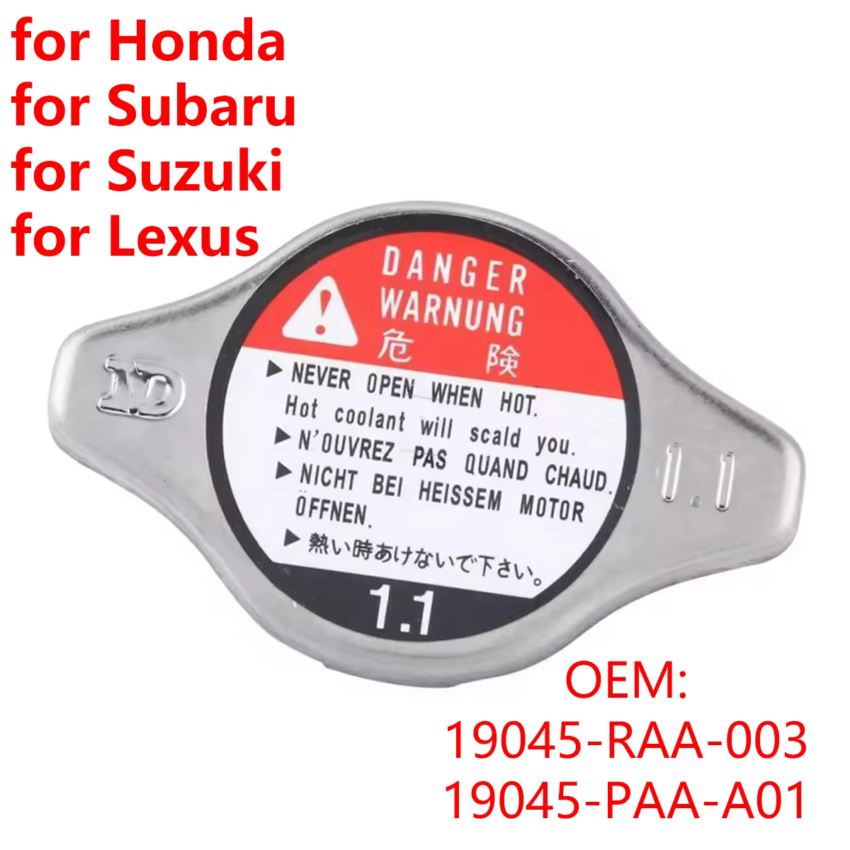 Couvercle de bouchon de radiateur de voiture, 1,1 bar, 110kPa, 19045-RAA-003, pour Honda, Lexus, Sub