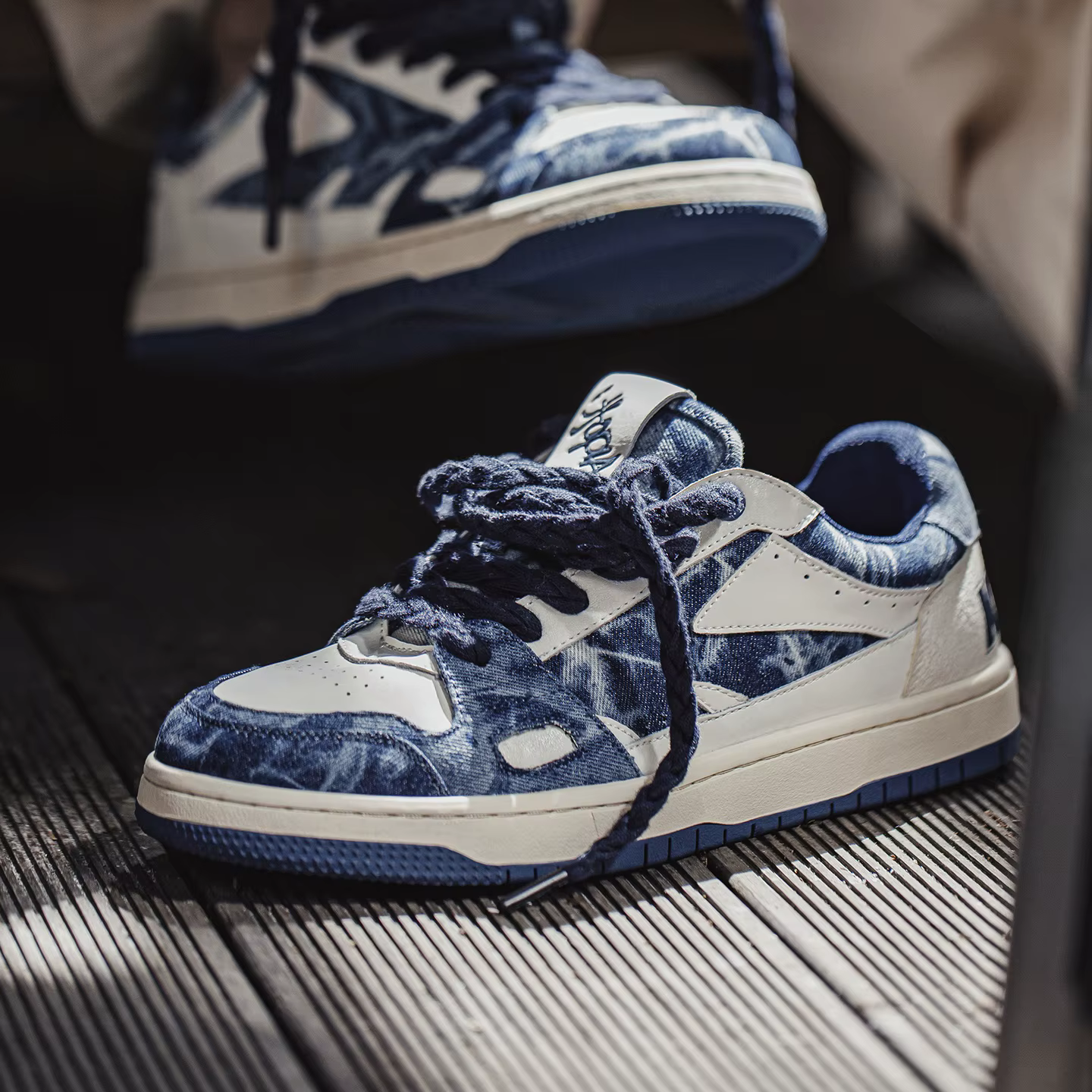 Maden 2026 Nouvelles Chaussures de Skate Rétro en Denim pour Hommes, Semelle Souple et Respirante, B