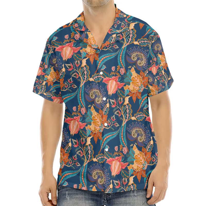 Chemise à motif imprimé pour hommes, chemise à manches courtes, vêtements de rue surdimensionnés, cr