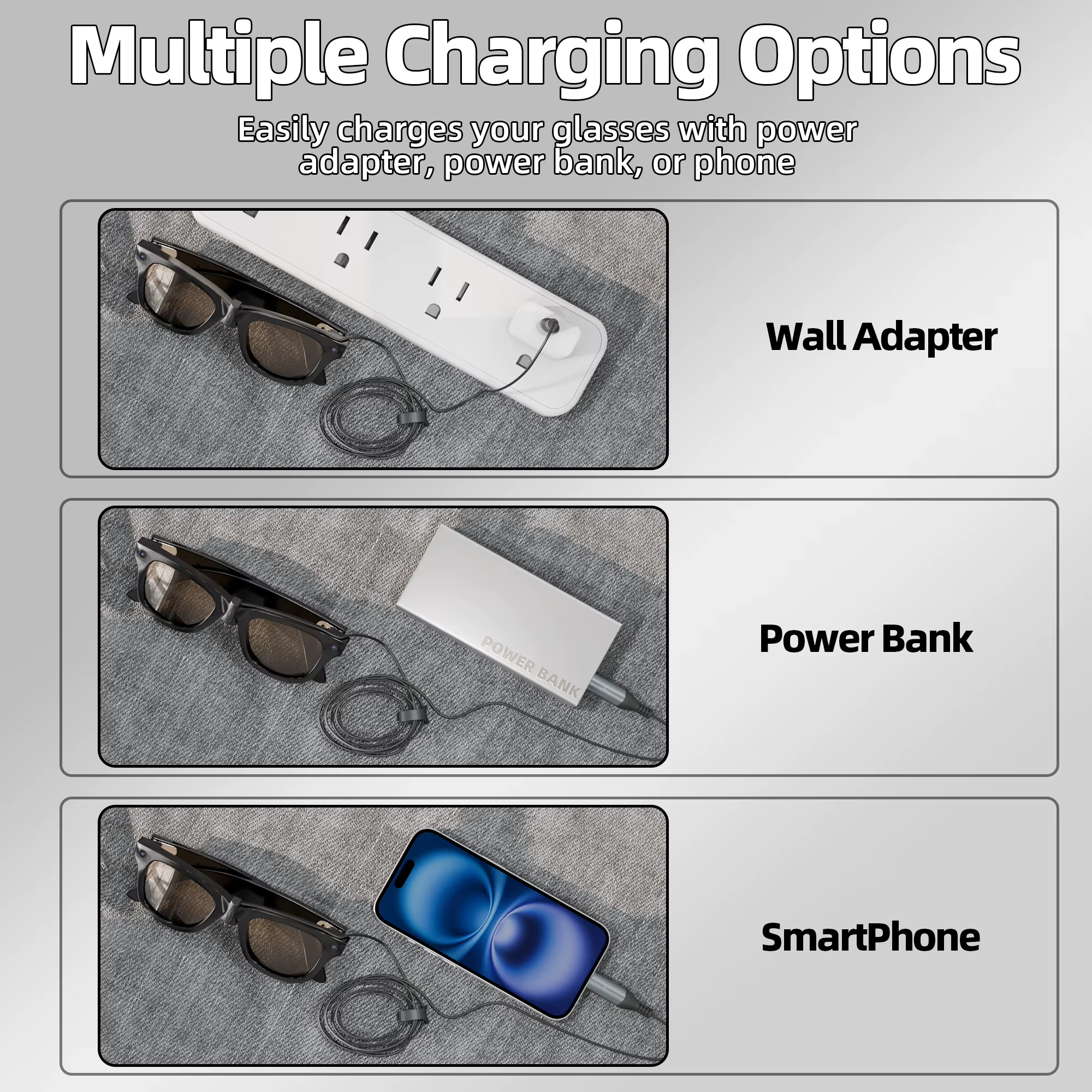 Adaptateur de charge USB C pour lunettes Ray Ban Meta Gen 1 et 2, compatible avec le câble de charge
