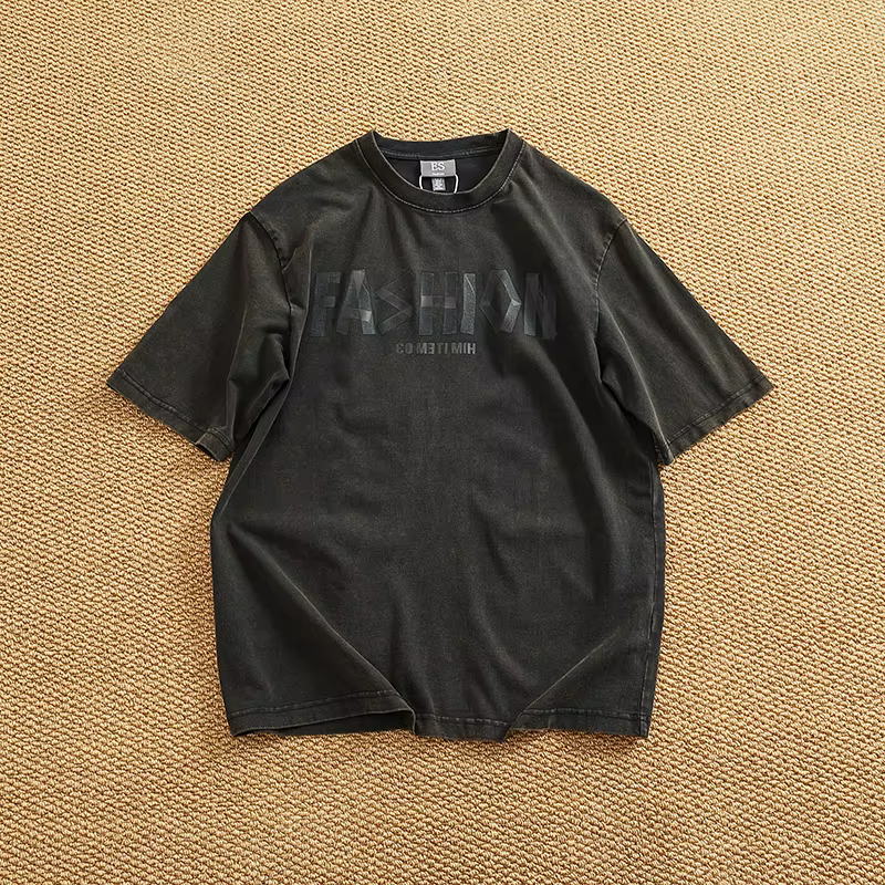 Lavage lourd pour faire vieux T-shirt homme manches courtes américain rétro ample batik coton col ro