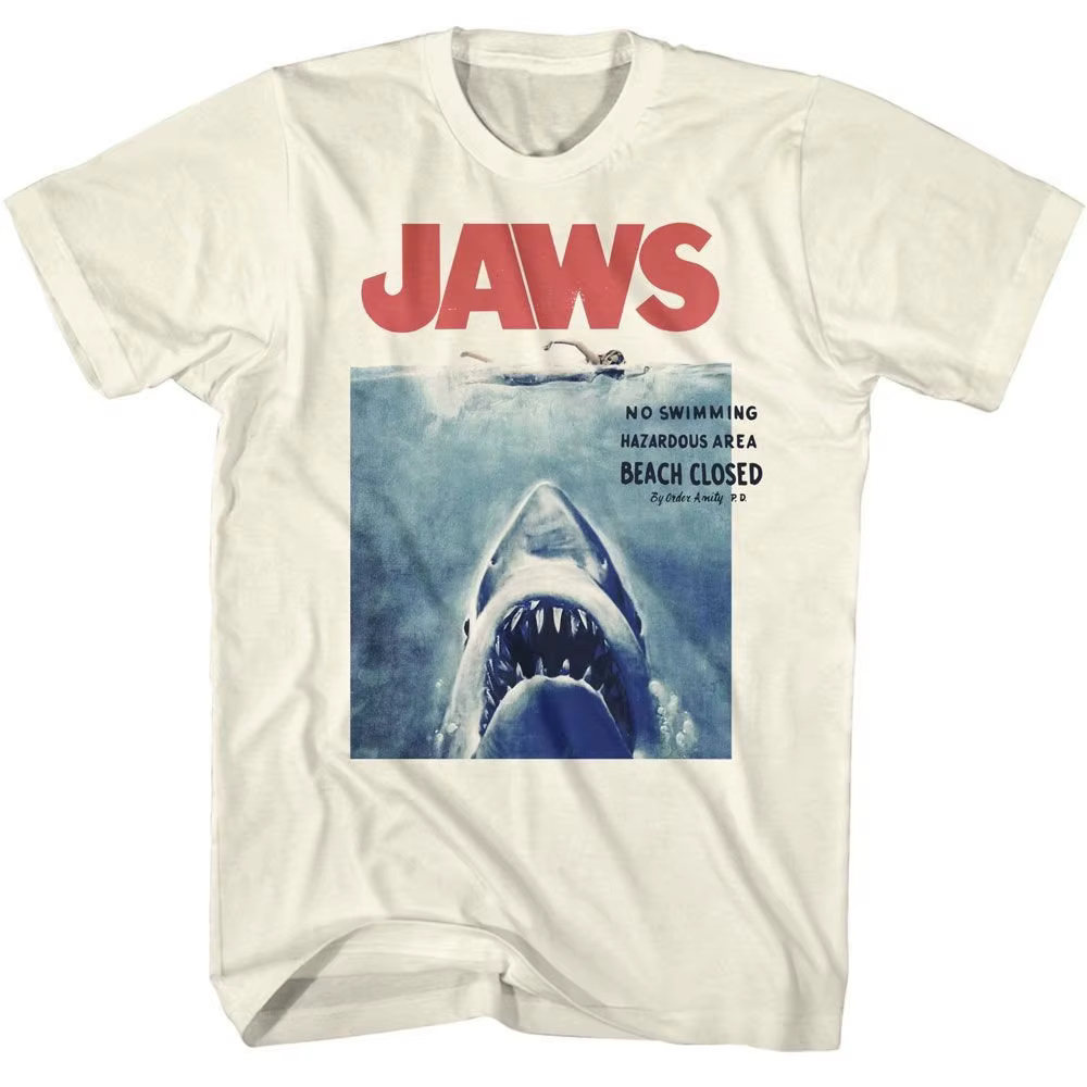 T-shirt Jaws No Swimming Natural, t-shirt d'été ample et respirant pour hommes et femmes