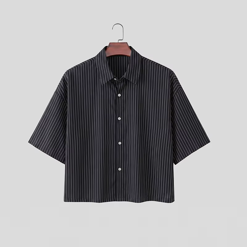 Chemise rayée INCERUN pour homme, col à revers, manches courtes, vêtements décontractés d'été, style