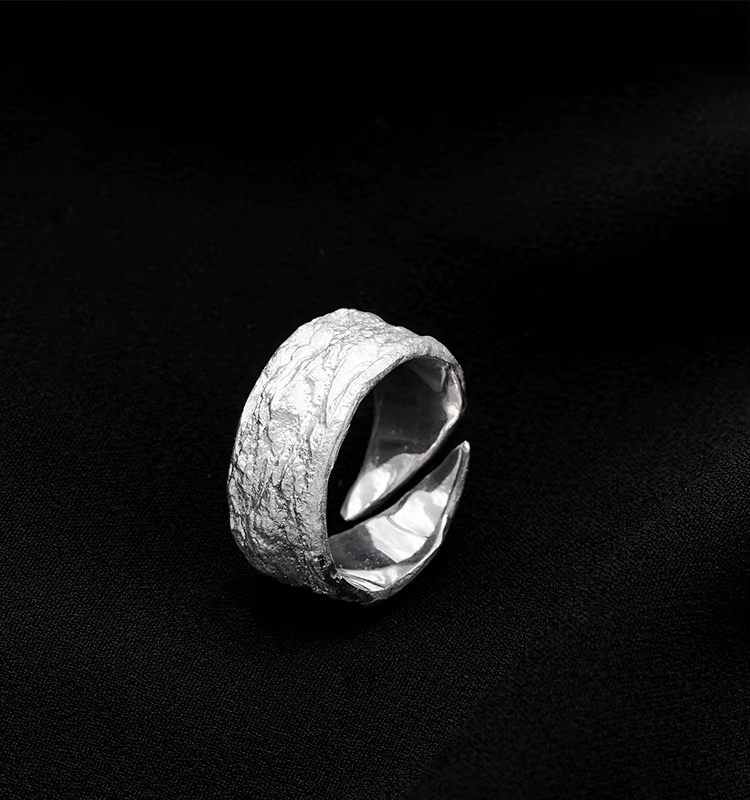 Bague texturée irrégulière Vintage noir et blanc – Bague Punk réglable pour hommes, bijoux Hip Hop S
